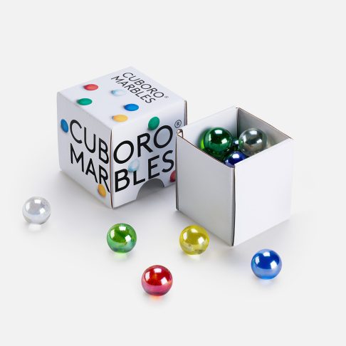 Cuboro Marbles Glasmurmeln Verpackung geöffnet